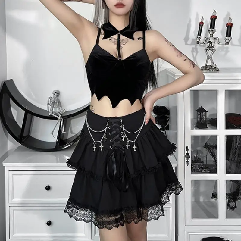 

Dark Color Street Photos Ins Dark Style Personality Sexy Perspective Lace Short Skirt Women'S Y2k Summer Style Clothes