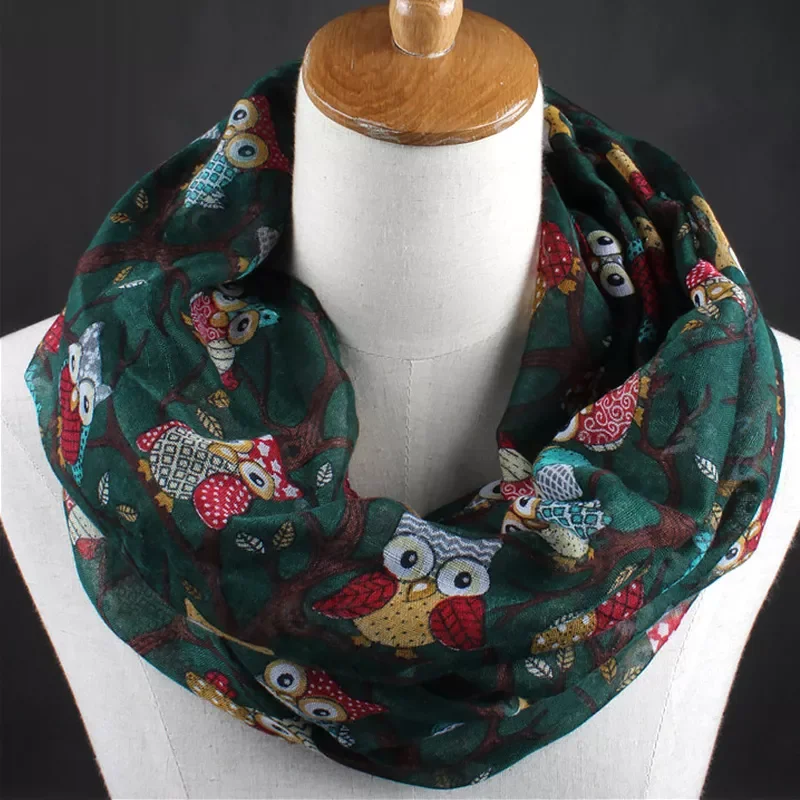 

Round Neck Scarf For Women Ladies Owl Pattern Print Warm Ring Scarves Snood Wrap Shawl Female Autumn Bandana