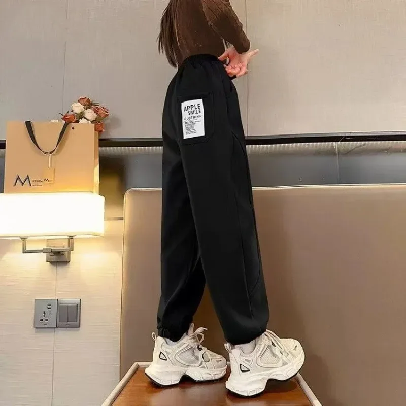 Children's Pants Autumn and Winter Clothing 2024 New Girls' Sports Fleece-lined Sweatpants Spring Older Children's...