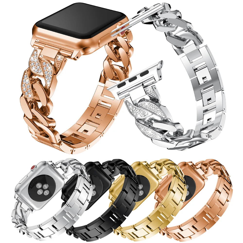 Correa de mujer para Apple Watch, correa de 41mm y 45mm, cadenas de diamantes de lujo, pulsera de Metal 38 42 40 44mm serie Iwatch 8 7 6 5 Se 4 3 2 1