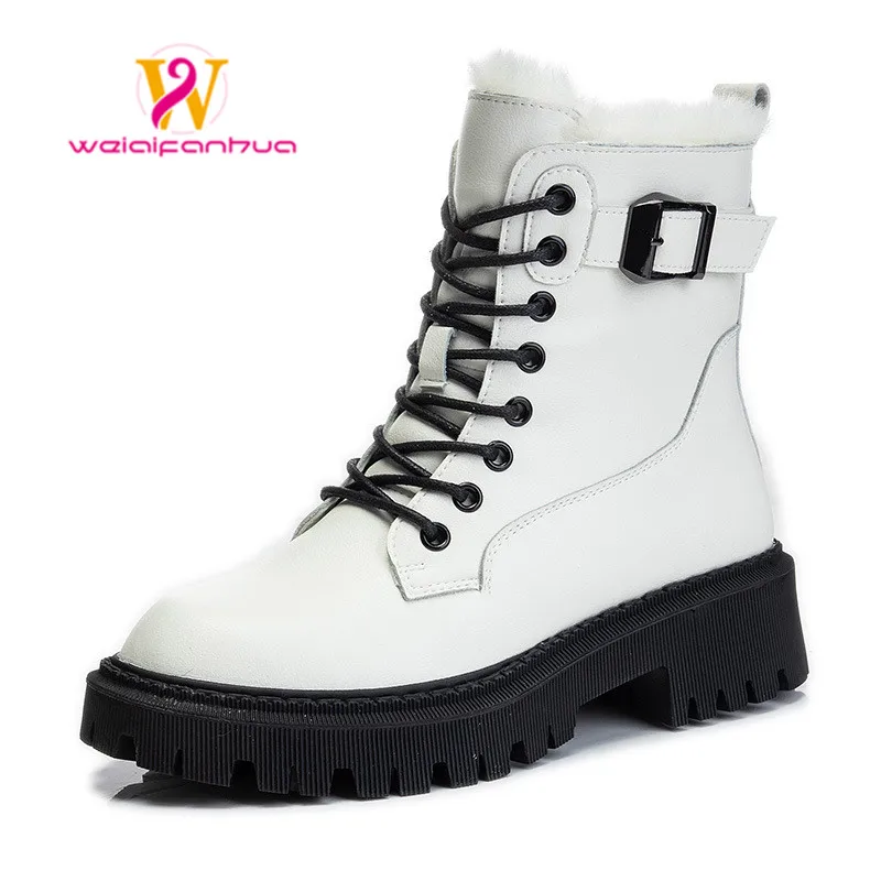 

Women's boots, leather snow boots, handmade medium barrel thick soled non-slip matton boots, natural wool warrior boots goth