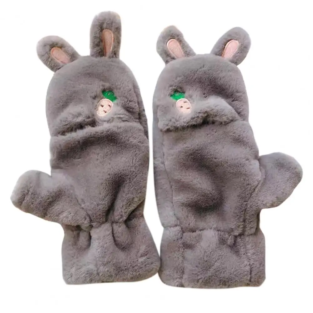 

1 Pair Popular Autumn Winter Girls Cartoon Rabbit Ears Warm Gloves Plush Mittens Comfortable Cold Resistant