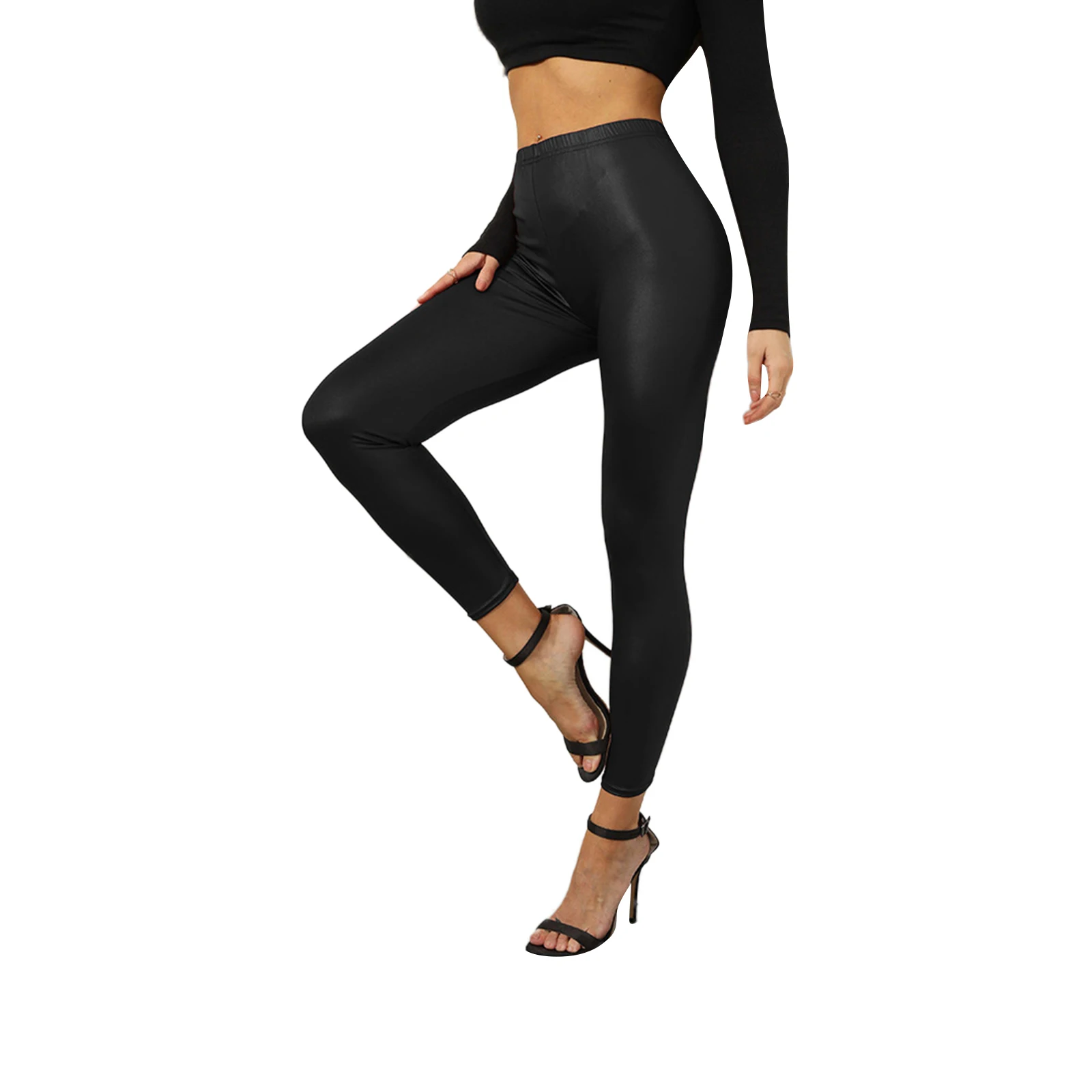 

2022 Women's Solid Color Elastic Leggings Female Sexy Faux Leather Trousers Pants Girls PU Leather Pants Legging