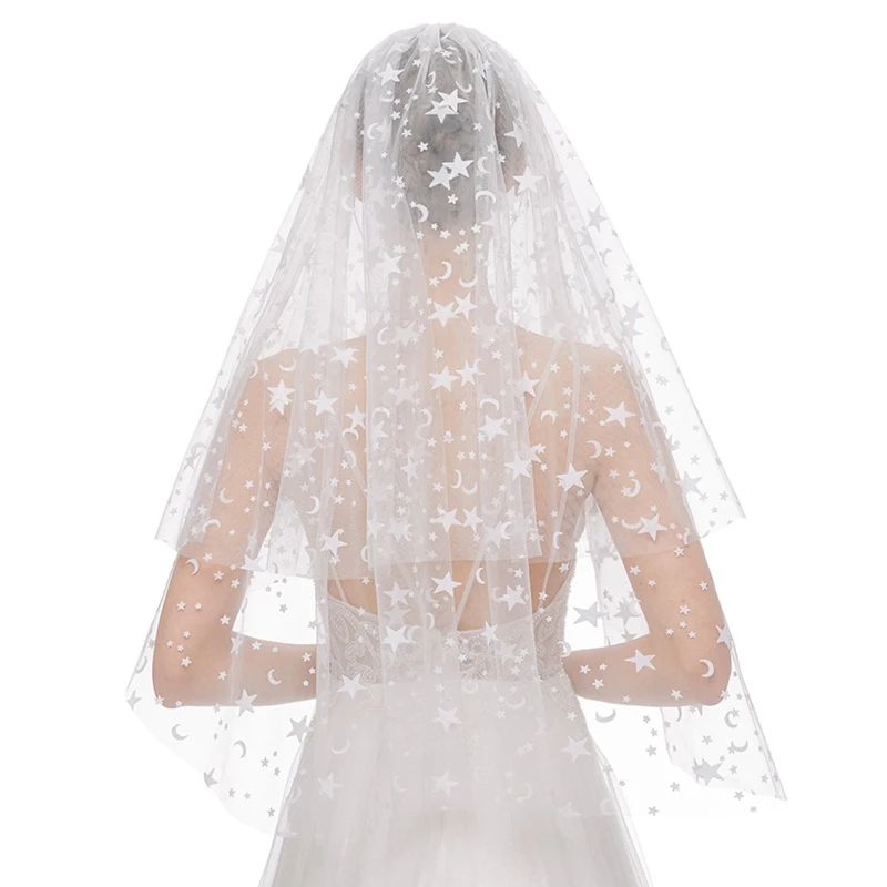 

Фата свадебная двухслойная со звездами и лунами