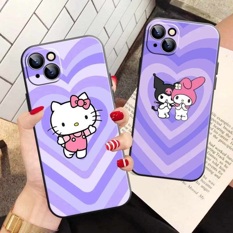 

Japan Holle Kitty Phone Case For Apple iPhone 13 12 11 Pro 12 13 Mini X XR XS Max SE 6 6s 7 8 Plus Liquid Silicon Black Funda