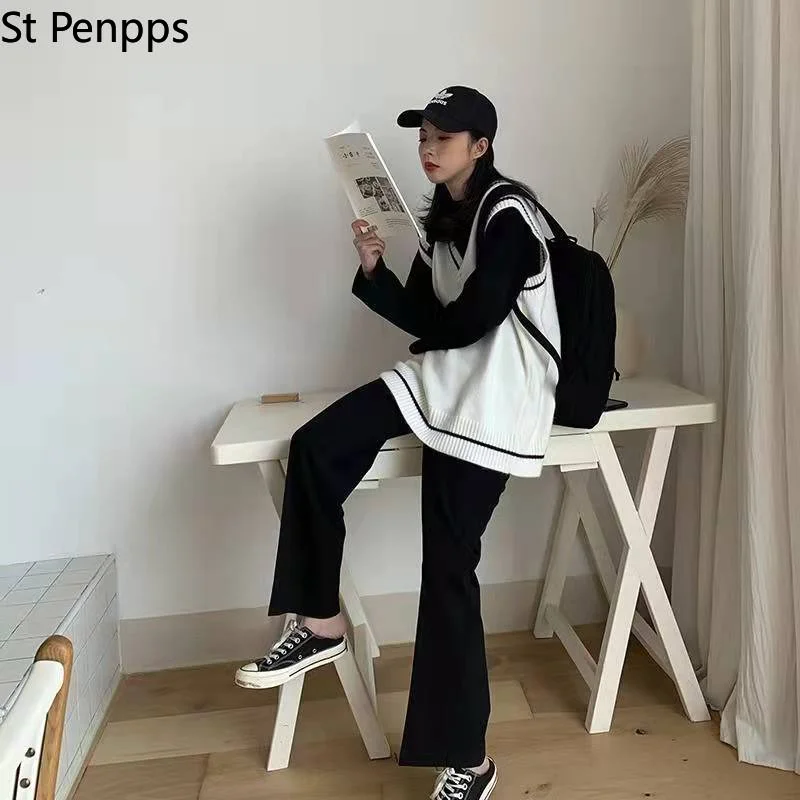 Женский жилет в Корейском стиле простой Универсальный вязаный свитер пэчворк с