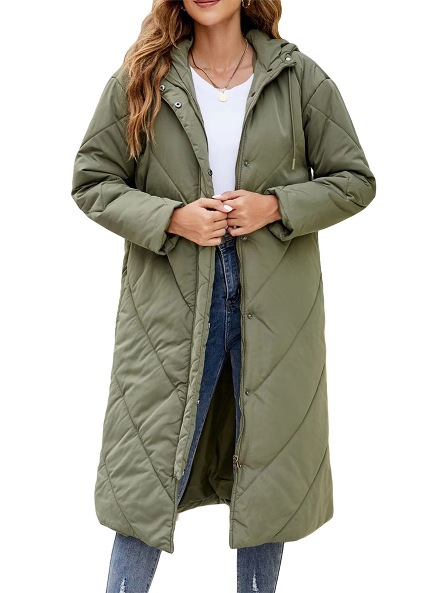 

ZZLBUF Women Long Hooded Puffer Quilted Parka Coat Ladies Padded Warm Winter Jacket with Hood