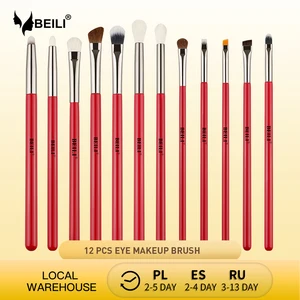 BEILI Red 12-18 шт набор кистей для макияжа козьего волоса пони тени для век бровей основа для макияжа Подводка для глаз Смешивание Профессиональная Кисть для макияжа
