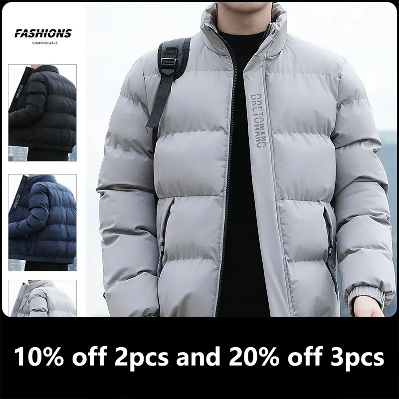 

Новое хлопковое пальто для мужчин, модное Брендовое осенне-зимнее хлопковое пальто с воротником-стойкой, студенческое пуховое пальто, утеп...