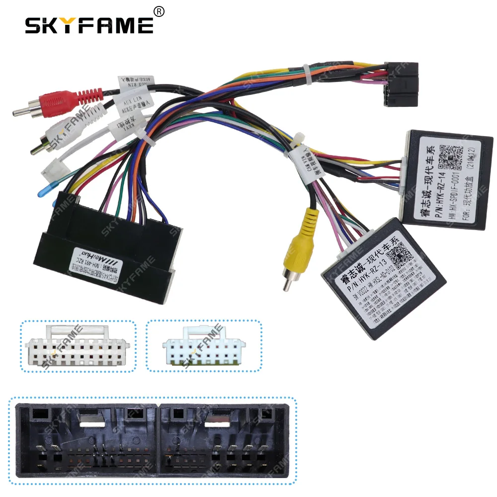 SKYFAME 16Pin Car Wiring Harness Adapter With Canbus Box Decoder For HyundaI Ix45 Santafe Android Radio Power Cable