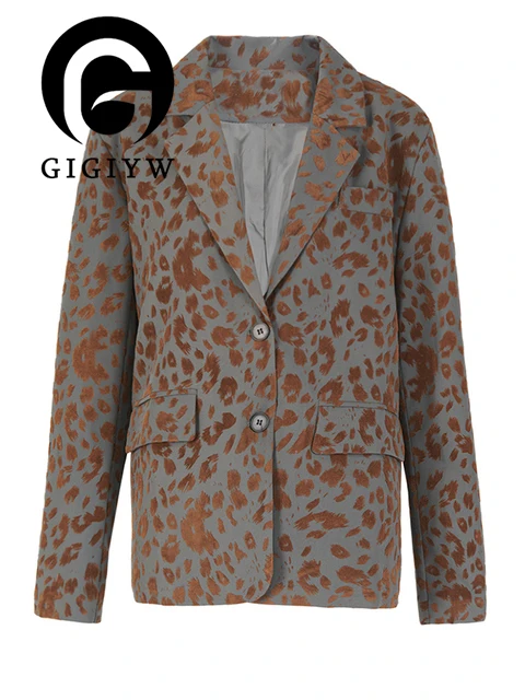 

Женский блейзер с леопардовым принтом GIGIYW, свободный пиджак большого размера с длинными рукавами и отложным воротником, весна-осень 2023