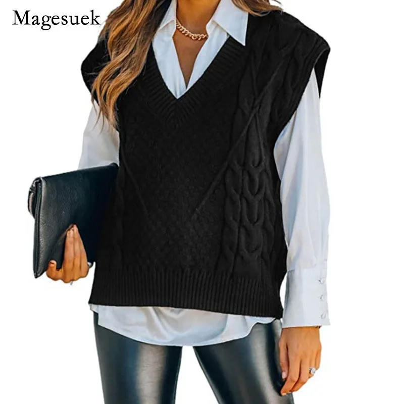 

Повседневный свитер без рукавов с V-образным вырезом, женский новый модный пуловер, джемпер, вязаный свитер, жилеты, женский зимний жилет, то...