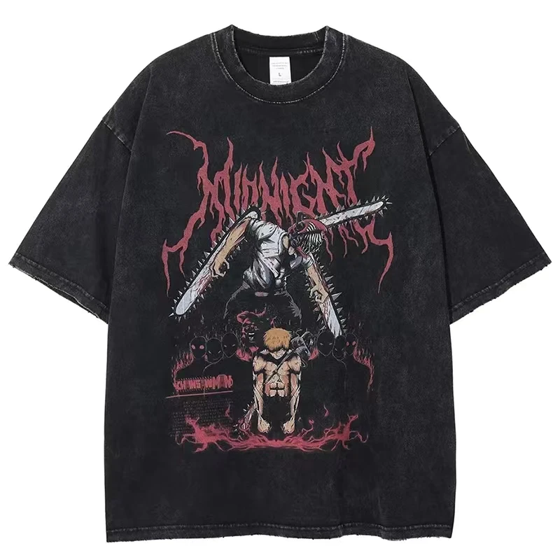 

Japanese Anime Distressed Unisex 100% Cotton Women's Vintage Y2K Hip Hop T Shirt Unisex Washed Tops Tees Streetwear Tops Tees