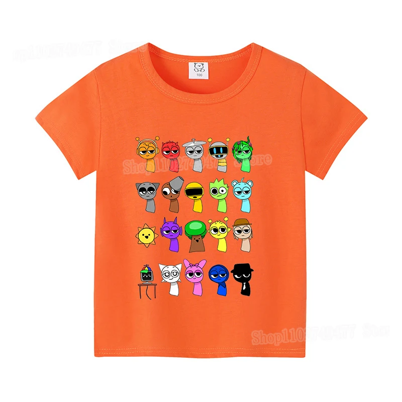 Cartoon Cute Sprunki Children's T-shirt Game Incrediblebox Short Sleeve Top Summer Cotton Thin Boys and Girls Breathable Clothes