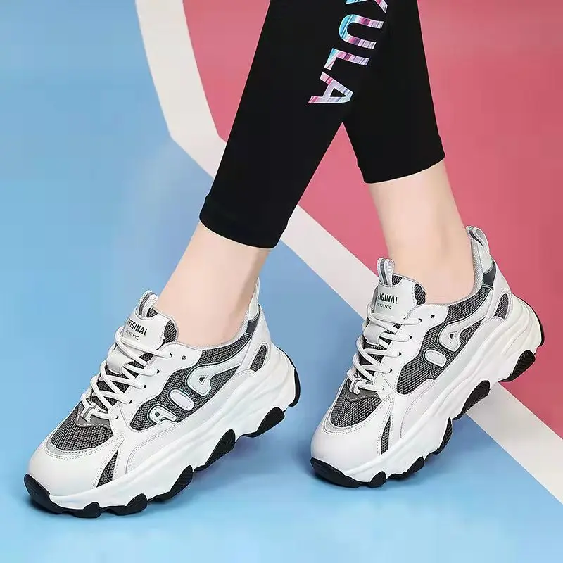 AB Brand Chunky Sneakers for Women Lace-Up White Breathable Vulcanize Shoes Casual Fashion Platform Sneaker Wedges Sports Female