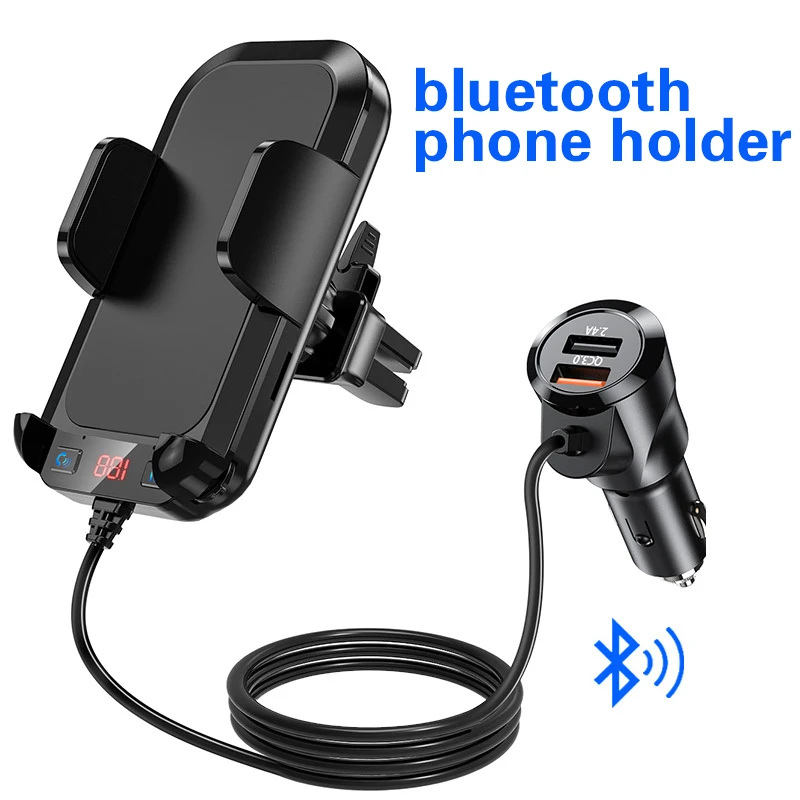 

LAMJAD Bluetooth Car Adapter Car FM Transmitter Fast Charge Phone Holder QC3.0 Bluetooth Radio Adapter Music MP3 Player FM