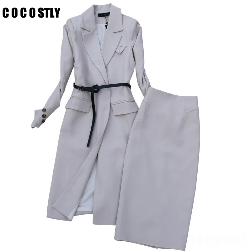 

office 2021 professional plus Temperament Women Suit Skirt Set Two-piece Long Ladies Coat Jacket Slim Skirts Set tailleurs jupes