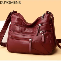 high quality womens soft leather shoulder bags multi layer vintage crossbody bag luxury designer female handbag and purse