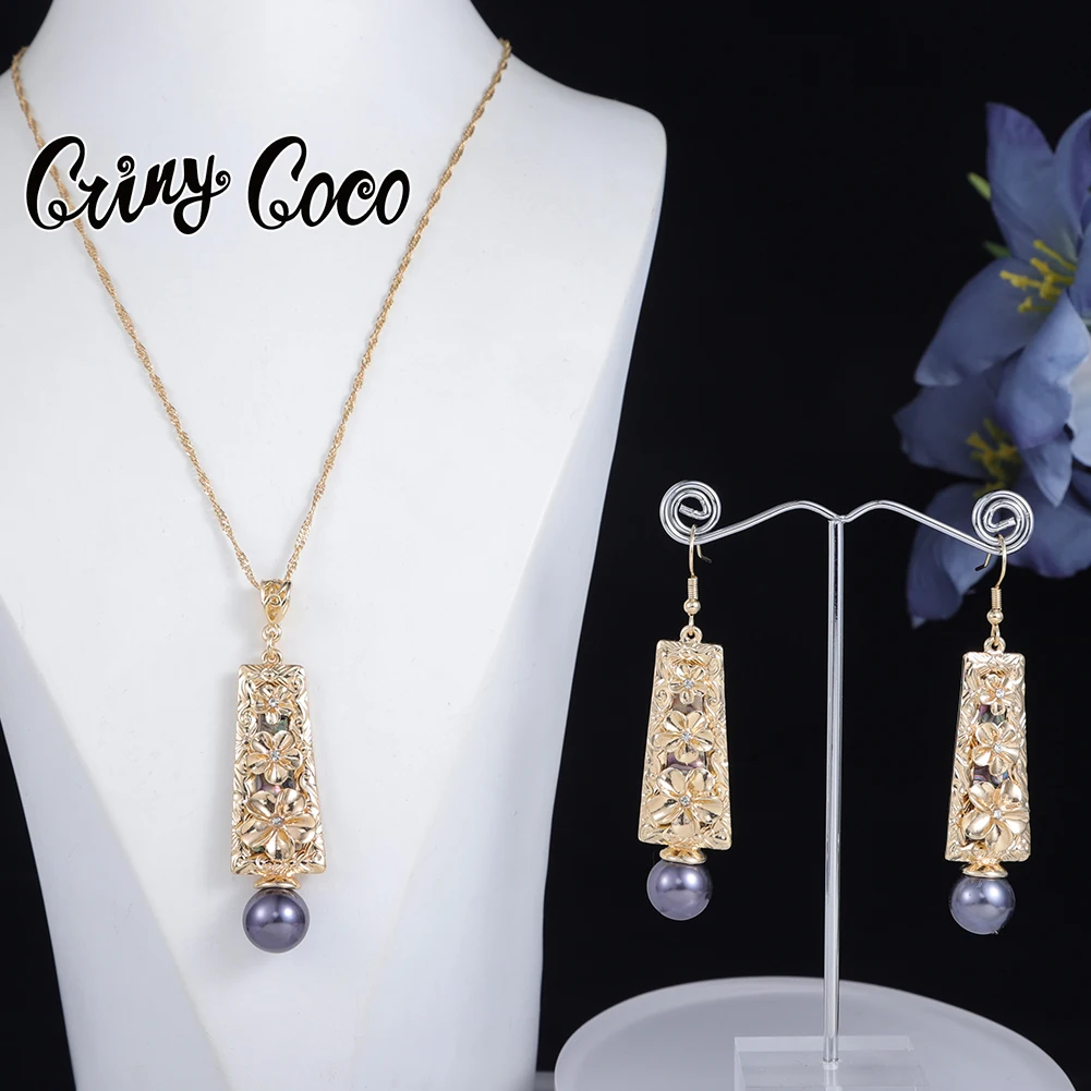 

Cring Coco Plumeria Flower Necklace Set New Designer Drop Earrings Polynesian Wholesale Hawaiian Jewelry Sets for Women 2022