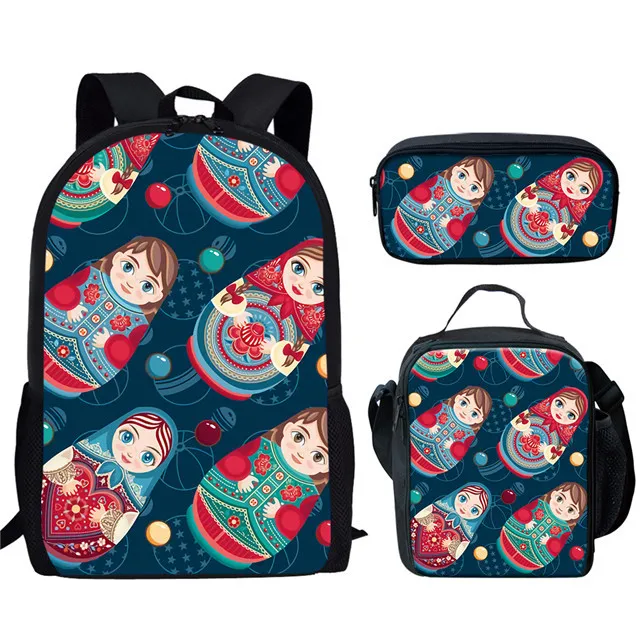 

Trendy Cool Russian Dolls 3pcs/Set Backpack 3D Print School Student Bookbag Teenager Daily Daypack with Lunch Bag Pencil Case