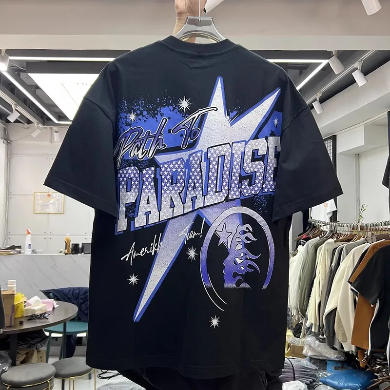 

Round Neck Vintage New Hellstar T-shirt Men Women Best Quality Skull Rugby Helmet Tee Tops Mon Compte