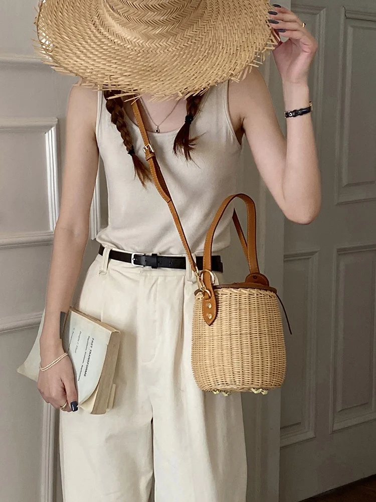 Danke Design Высококачественная портативная сумка из ротанга на плечо Французская