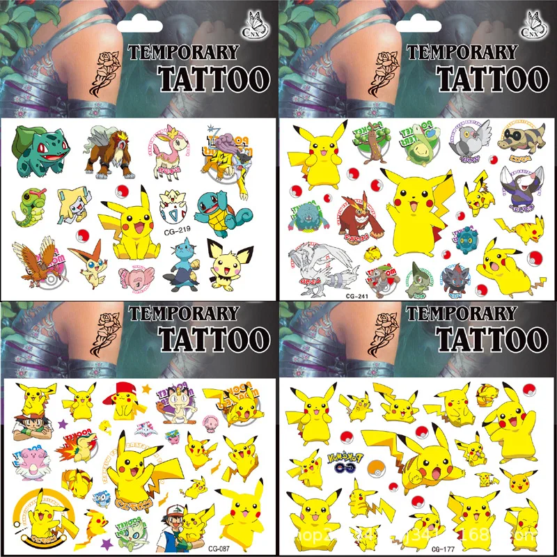 

Pokémon Children Cartoon Pikachu Tattoo Stickers Water Transfer Stickers Kindergarten Reward Stickers Cute Little Stickers