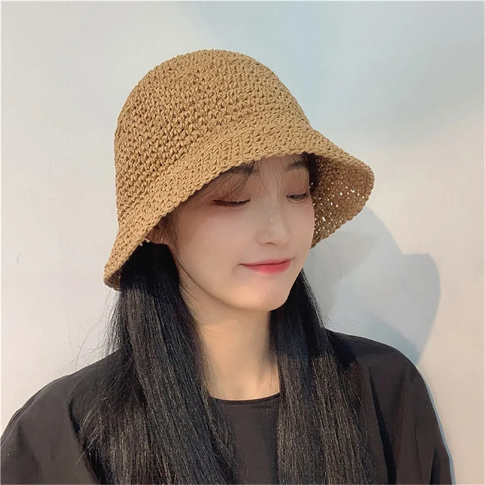 

Beach Korean Straw Hat Summer Women Visor Bucket Hat Fisherman Hat Hand weaving Panama Girl Fishing Chapeau Sun Hats for Women