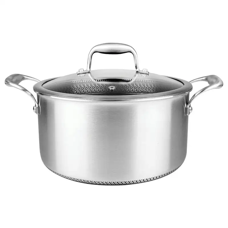 

2023 New NC3PCAS 5-Quart Nonstick Tri-Ply Stainless Steel Stew Pot with Glass Lid Soup Pot Noodles Saucepan Noodle Hot Cooker