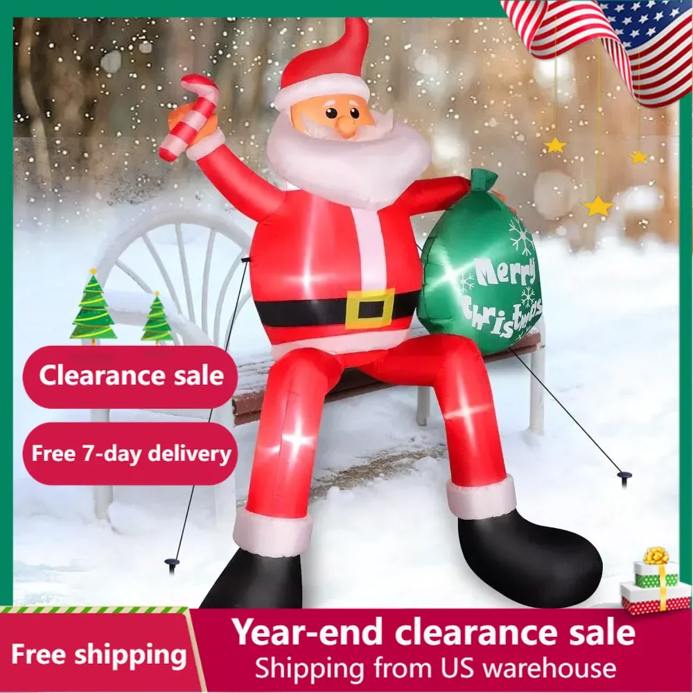 

Inflatable Christmas Decoration 2024 Blow Up Santa Claus With Gift Bag Sitting on Roof Wall Tree Chair Outdoor Decors Ornaments