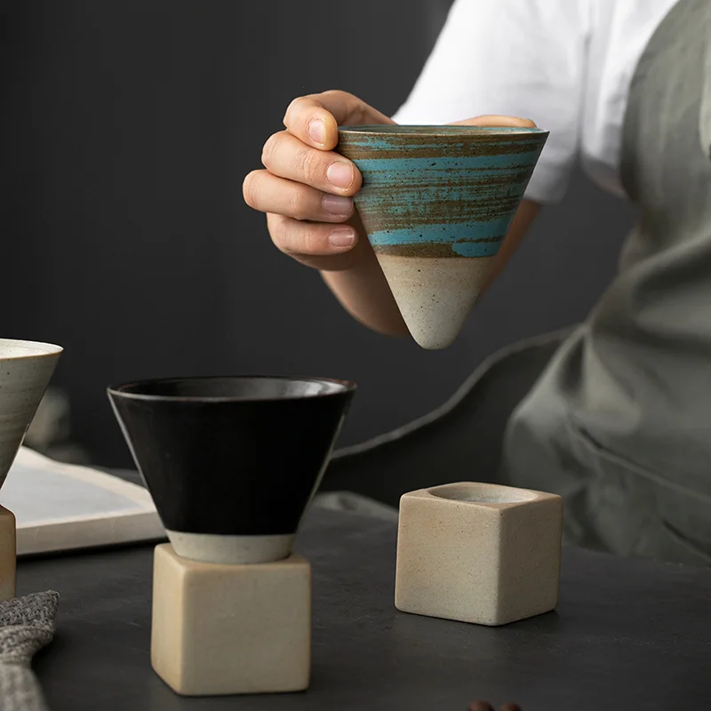 Ceramic Espresso Cup Creative Hand-painted Glazed Tea Cup with Base Stoneware Personal Water Cup