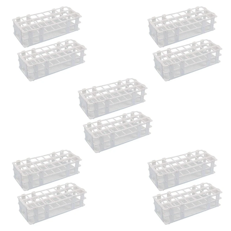 

10Pcs Plastic Test Tube Rack 24 Holes Lab Test Tube Rack Holder For 25Mm Test Tubes, Detachable, White