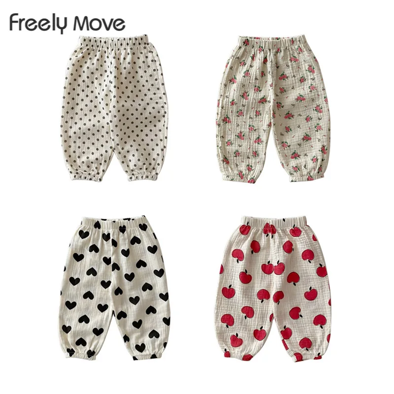 

Freely Move 2022 Summer New Toddler Casual Pants Cute Print Loose Baby Mosquito Pants Boys Girls Bear Pants Thin Baby Trousers