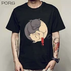 Милые Винтажные Футболки с кошками Инь-Ян, японское аниме манга Харадзюку, модная футболка с круглым вырезом, уличная одежда, повседневные летние топы, футболка