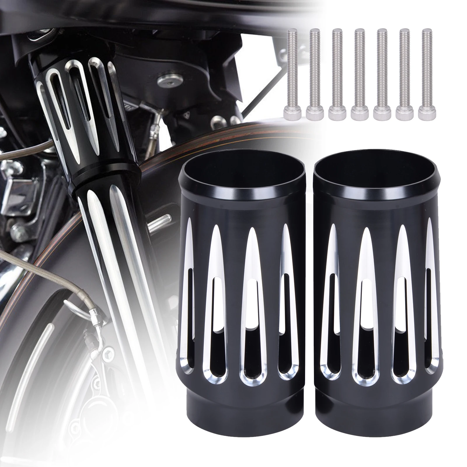 

Мотоциклетная алюминиевая черная CNC режущая вилка ползунок Крышка для harley Touring FLHR FLT 1986-2013 Запчасти для мотоциклов