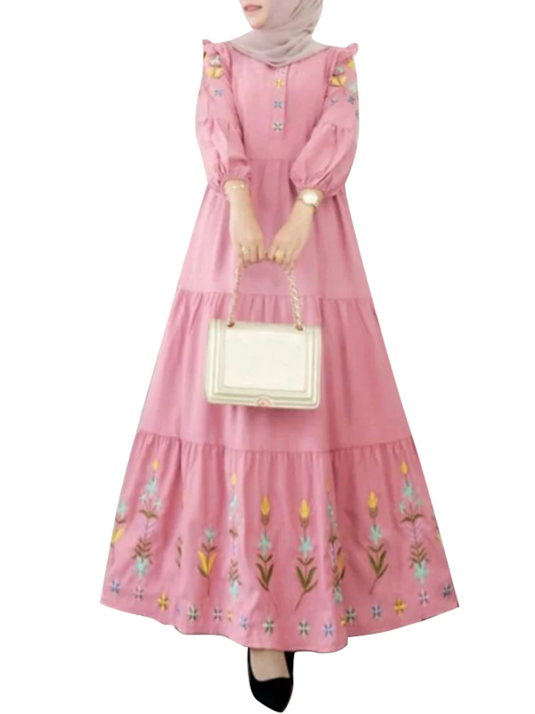 Винтажное Женское Мусульманское Платье С Длинным Рукавом Элегантное Abaiya Zanzea