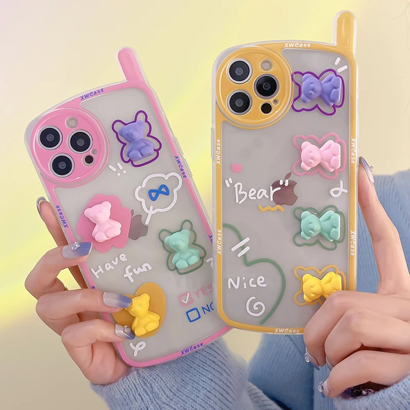 

Cute 3D Candy Colors Bear Phone Case for iPhone 12 13 pro XS MAX X XR Cover