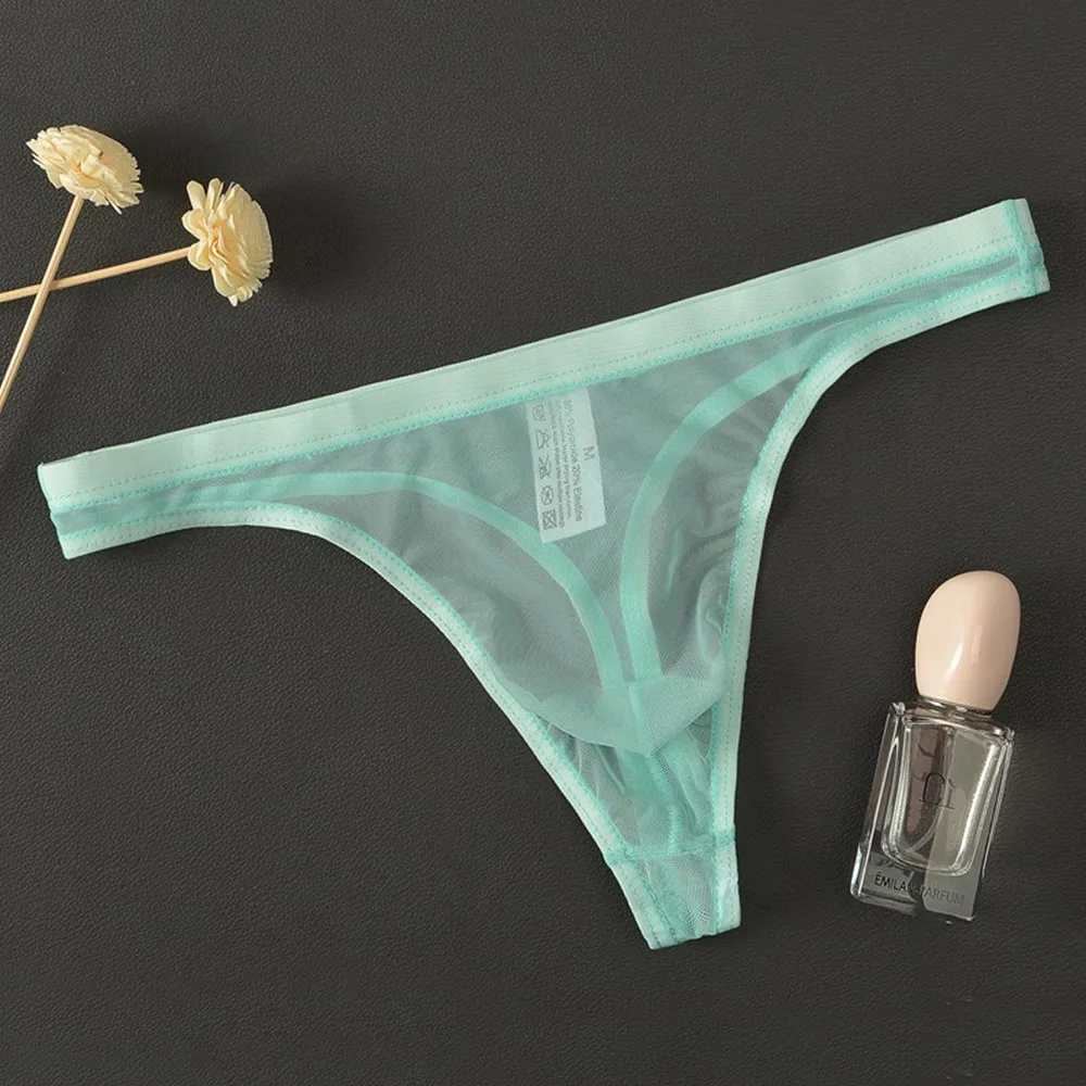 

Men's Sexy Breathable Underwear Semi-transparent T-Back G-String Briefs See Through Solid Color Quick Dry Lingerie Panties