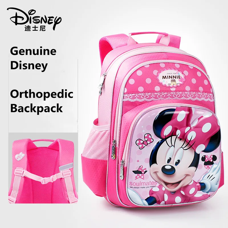 Disney Minnie School Bags For Girls Primary Student Shoulder Orthopedic Backpack Grade 1-4 Large Capacity Kids Gifts Mochilas