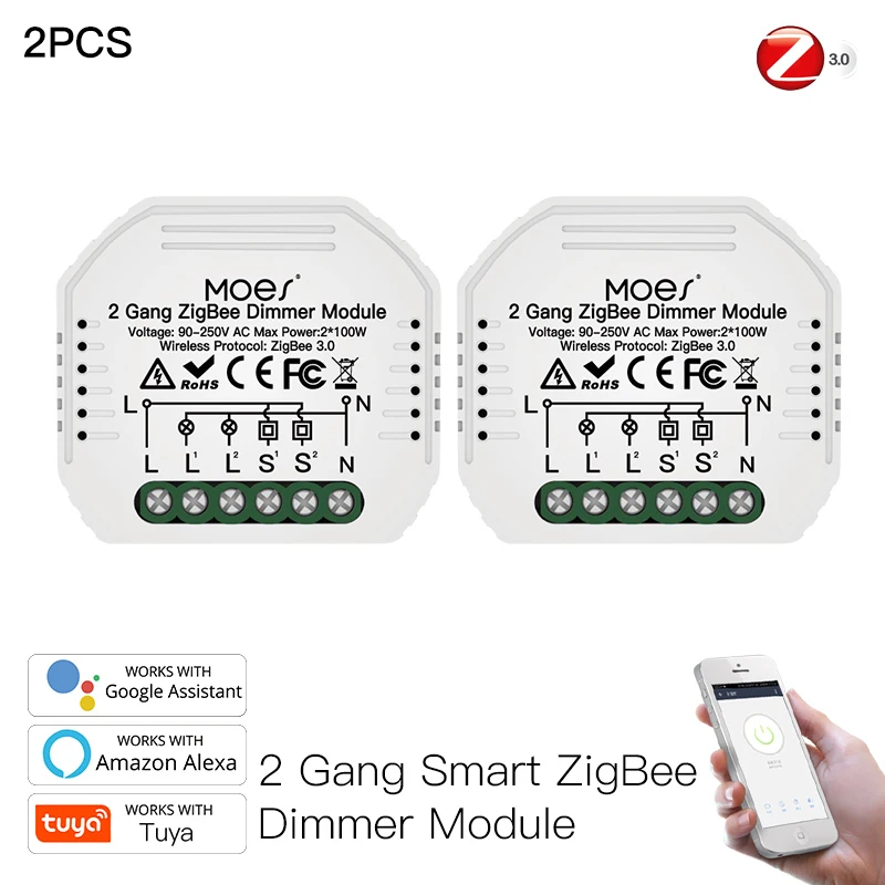 

Tuya Home Smart Dimmer Light Switch Module Breaker 2Gang DIY Switch Timer Voice APP Control Work Alexa Google Zigbee Hub