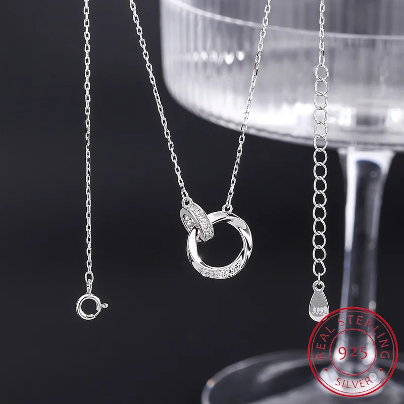 Collana con doppio anello con collana in argento Sterling S999 con diamanti per le donne regalo di gioielli di lusso leggero con catena a clavicola di moda