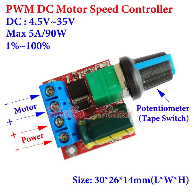 

5A 90W PWM 12V Micro DC Motor Speed Controller Module DC-DC 4.5V-35V Adjustable Speed Regulator Control Governor Switch 24V