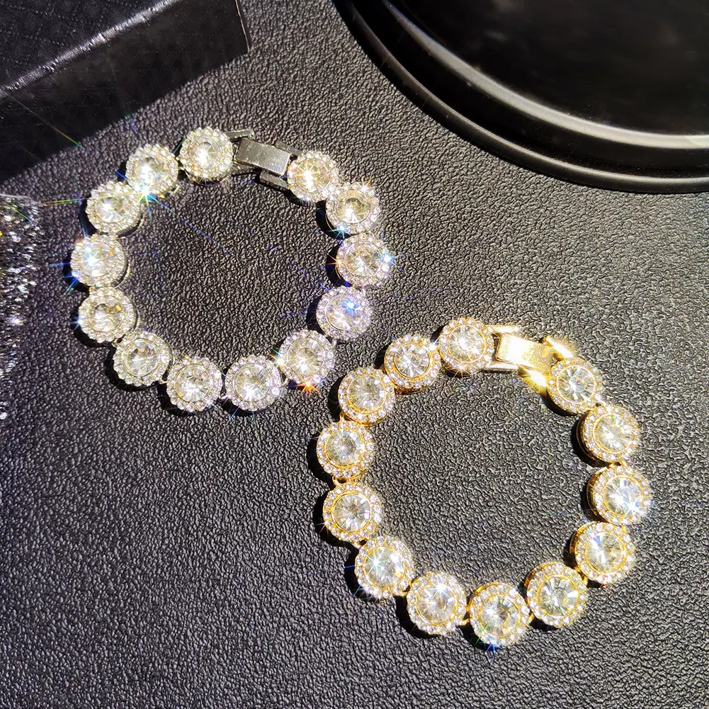 Iced Out Round Crystal Tennis Chain Bracelet For Men Women Rhinestones Paved 13mm Cuban Link Hiphop Jewelry Gifts |