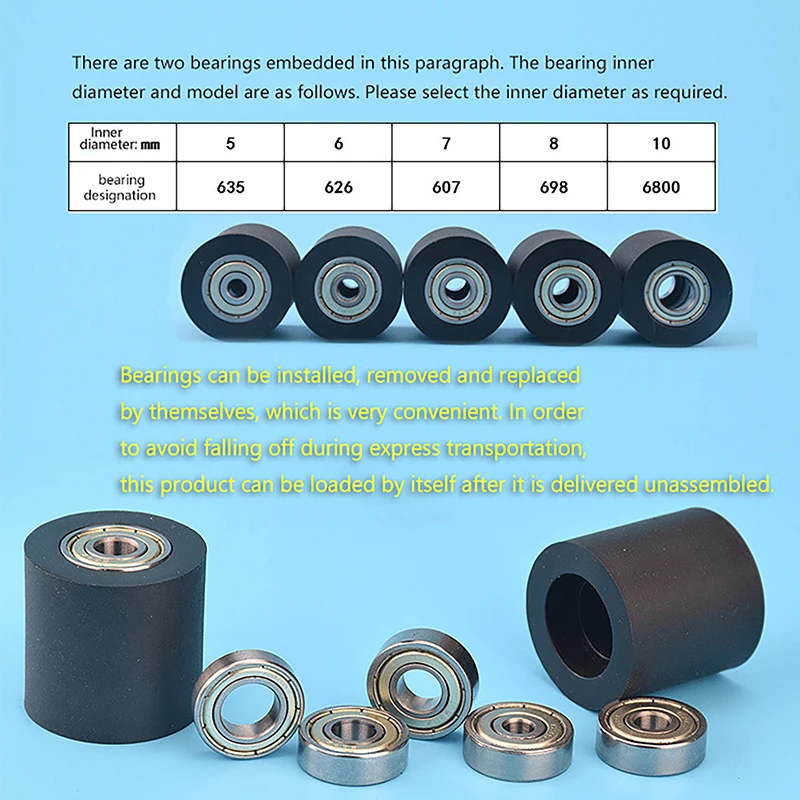 

High-quality Bore 5/6/7/ 8/10mm PU Polyurethane Roller With Double Bearing Mute Flat Guide Wheel High Temperature Resistance New