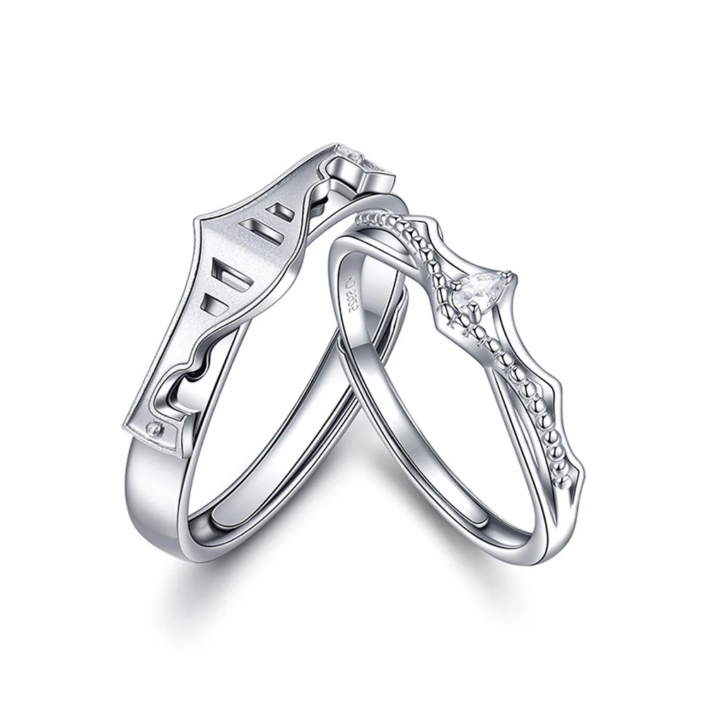 Купи New fashion trend s925 silver inlaid 5A zircon open crown ring princess and knight couple ring за 492 рублей в магазине AliExpress