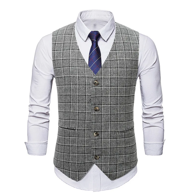 

Mens Formal Suit Vest Business Dress Vest Men Plaid Wool Blend Tuxedo Vests Waistcoat Casual Party Wedding Prom Colete Masculino