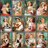 gatyztory 5d diy diamond painting with frame art girl and dog diamond mosaic embroidery figure picture of rhinestones home decor