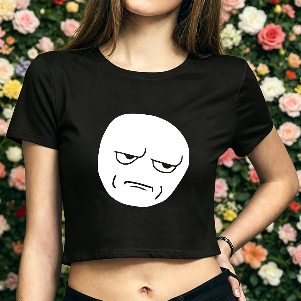 Фото Кроп-топ Trollface для девушек, мем-готика, дерзкий стиль, кавайный милый топ, летние футболки, Y2K, японский стиль. №3