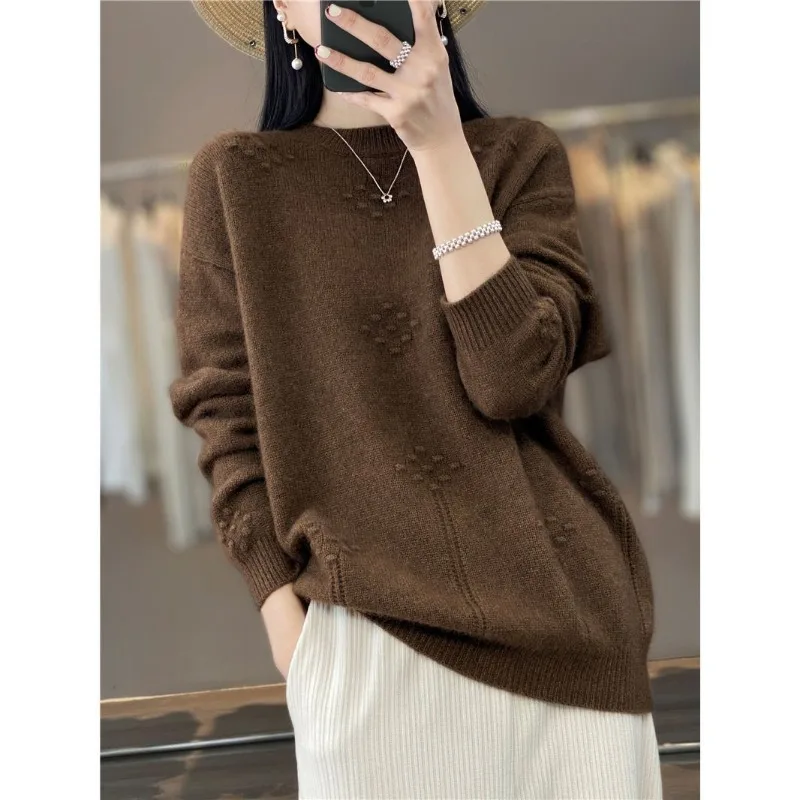 Осенне-зимняя женская одежда однотонный пуловер с круглым вырезом свитер