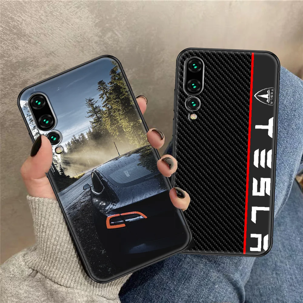 Tesla Inc. car logo rim Phone Case For Huawei P Mate P10 P20 P30 P40 10 20 Smart Z Pro Lite black pretty funda trend cell cover